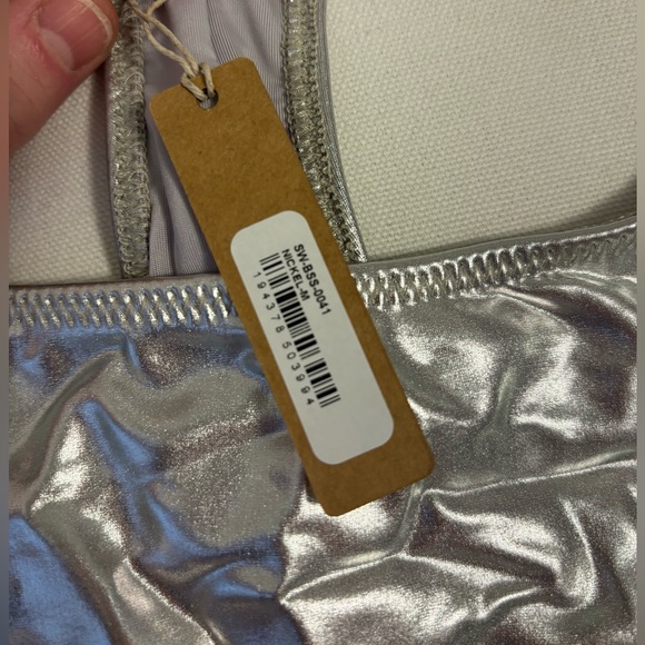 SKIMS Metallic Swim Cycle Suit in Nickel size M - Picture 8 of 12